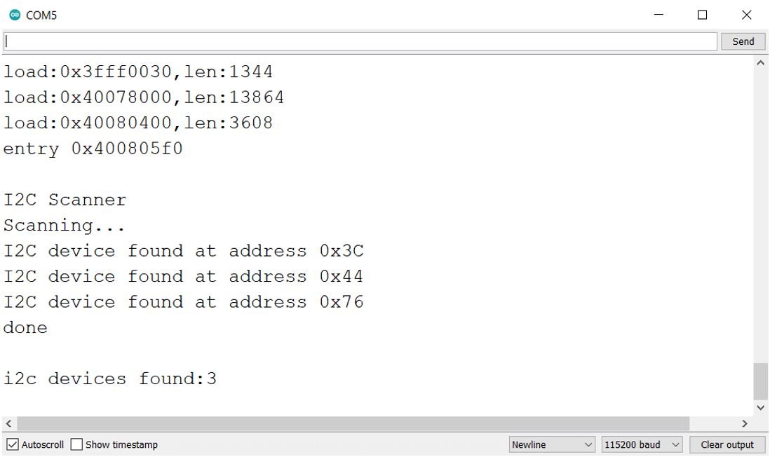 ESP32 I2C Scanner serial monitor