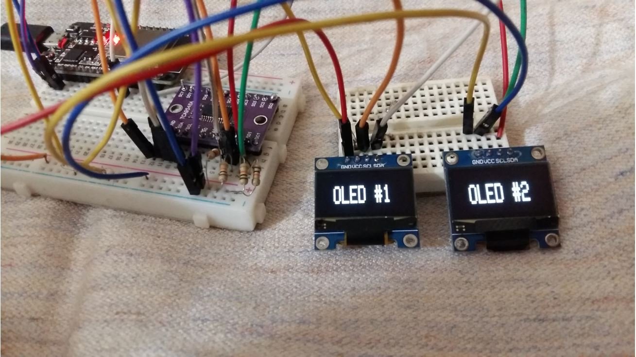 ESP32 with TCA9748A Multiplexer with OLEDs demo