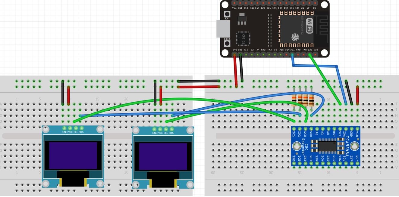 ESP32 with TCA9748A Multiplexer with OLEDs schematic diagram