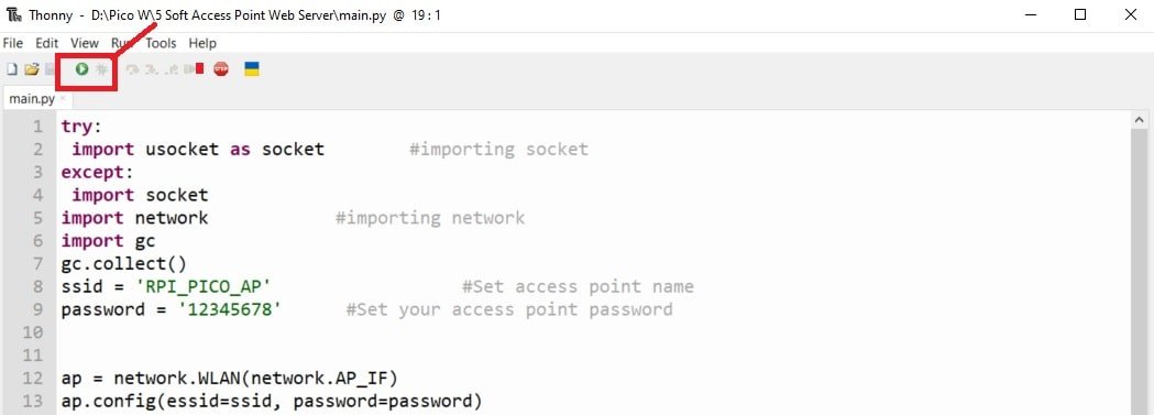 upload code to Raspberry Pi Pico W Thonny IDE