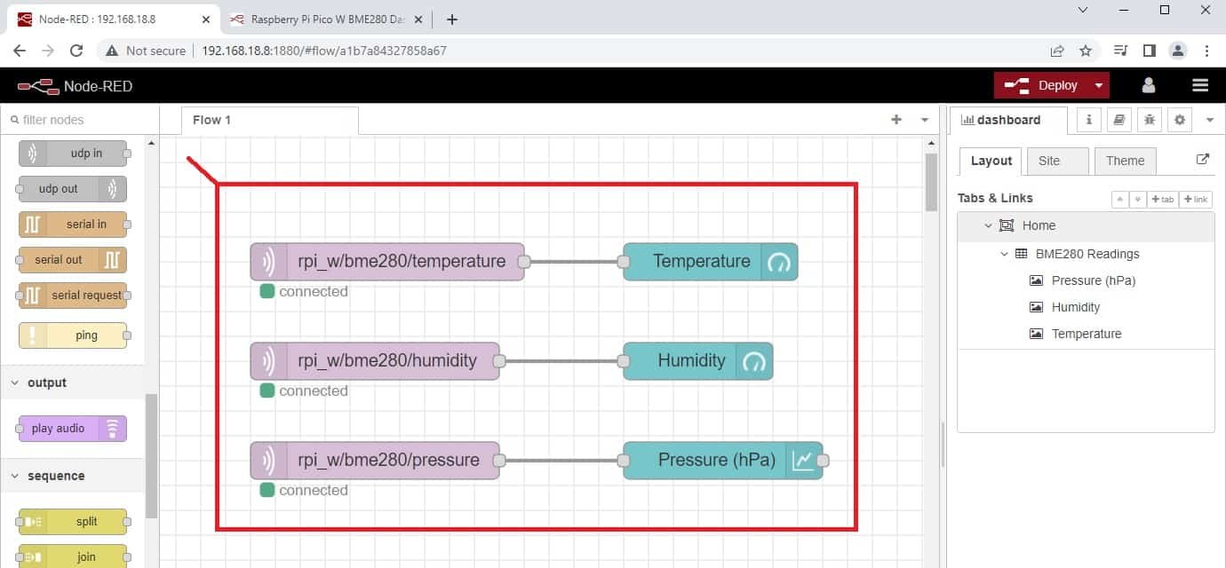 Node-Red BME280 Dashboard with MQTT