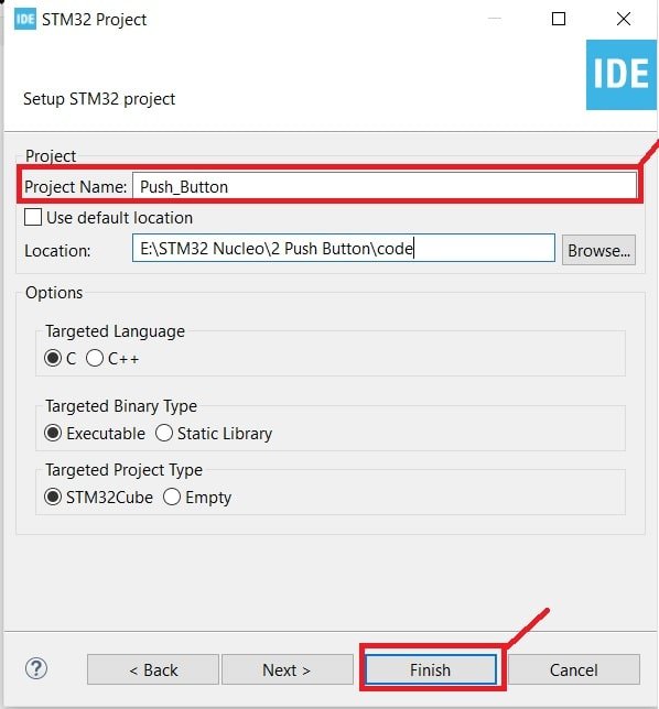 Give name to Push button project STM32 Nucleo