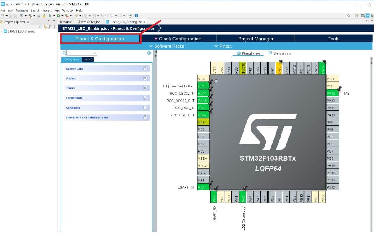 STM32 Nucleo Pinout and Configuration in STM32CubeIDE