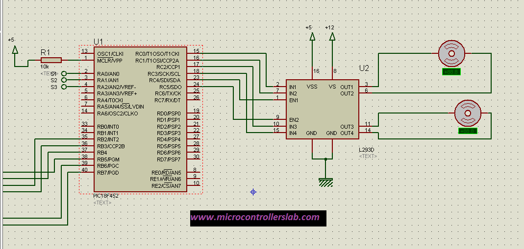 Motor driver IC L293D interfacing with microcontroller