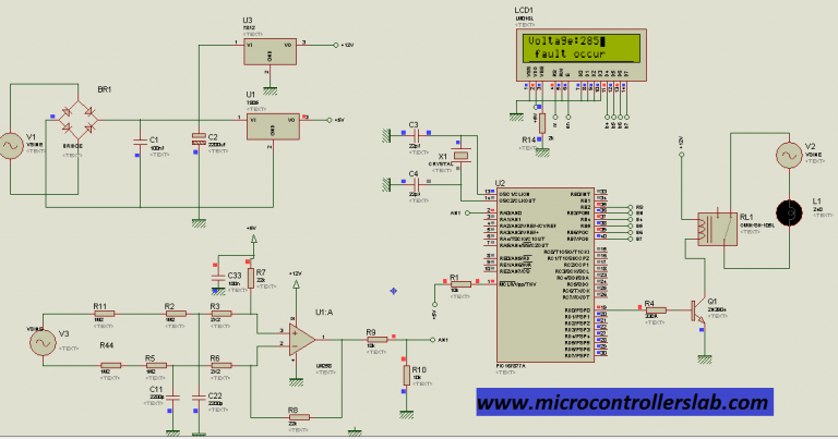 circuit diagram of Smart under and over voltage protection system for home when fault occur