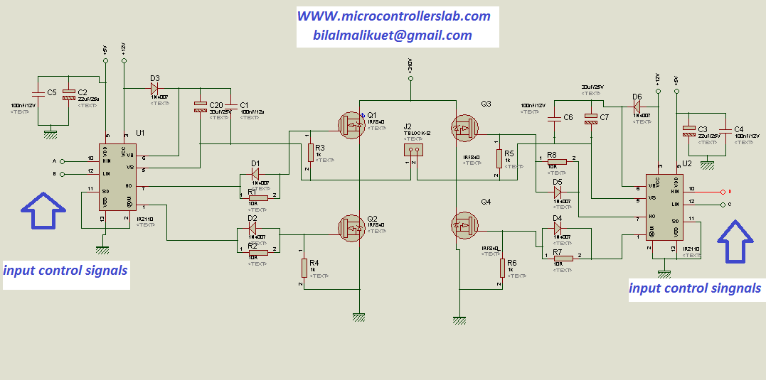 circuit diagram of h bridge using IR2110