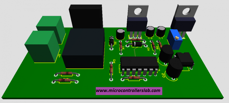 Front view of PCB firing angle control circuit for triac