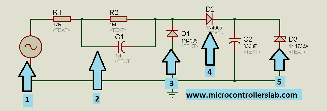 circuit diagram of tranfromerless power supply
