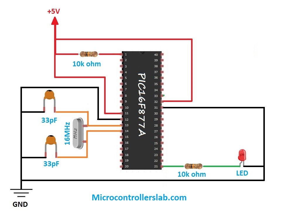 Pic microcontroller hardware connections oscillator , reset circuit
