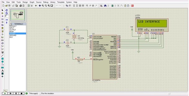 circuit diagram of LCD interfacing with PIC16F877A microcontroller