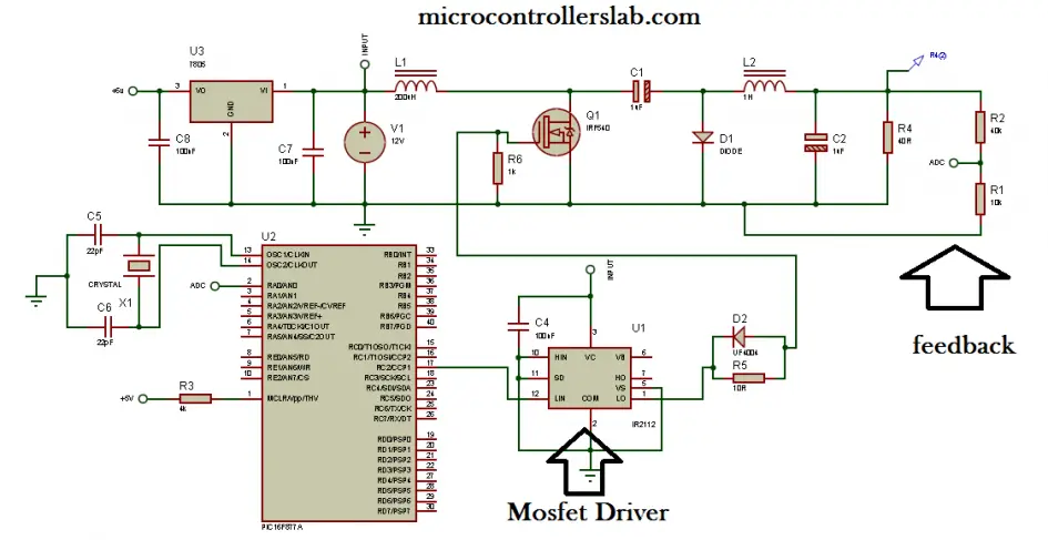 Cuk converter circuit design using pic microcontroller