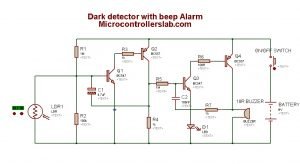 Dark detection circuit diagram with Alarm