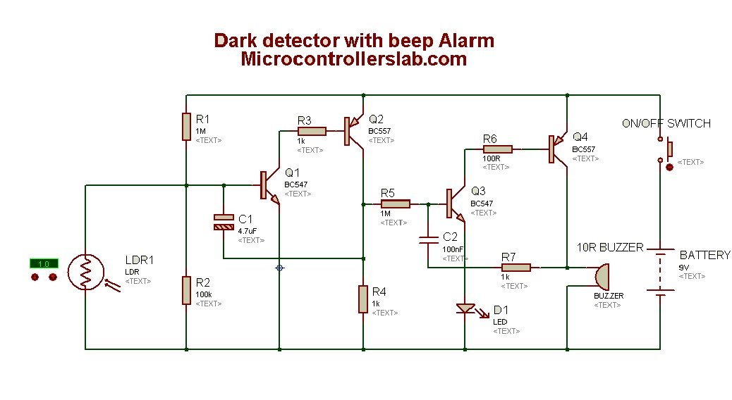 Dark detection circuit diagram  with Alarm