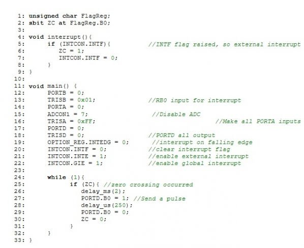 AC power control with thyristor using pic microcontroller