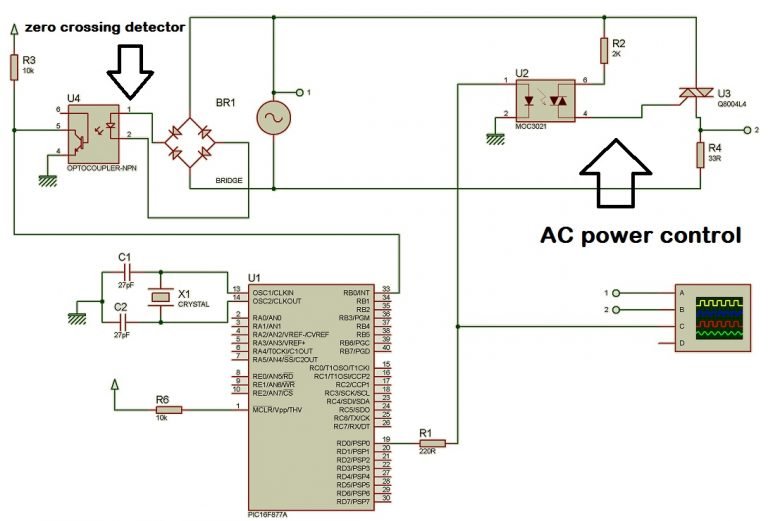AC power control with thyristor using pic microcontroller