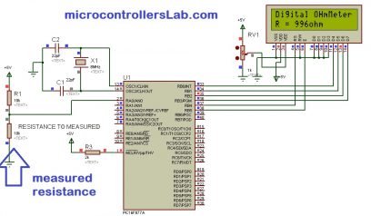 Digital Ohmmeter circuit and project using pic microcontroller