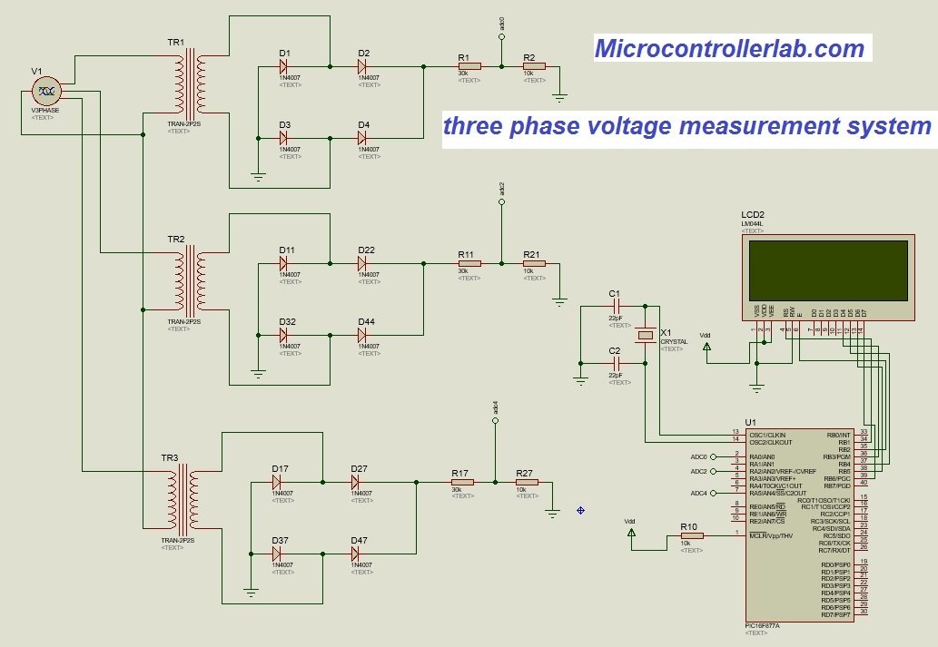 three phase voltge measurement using pic microcontroller