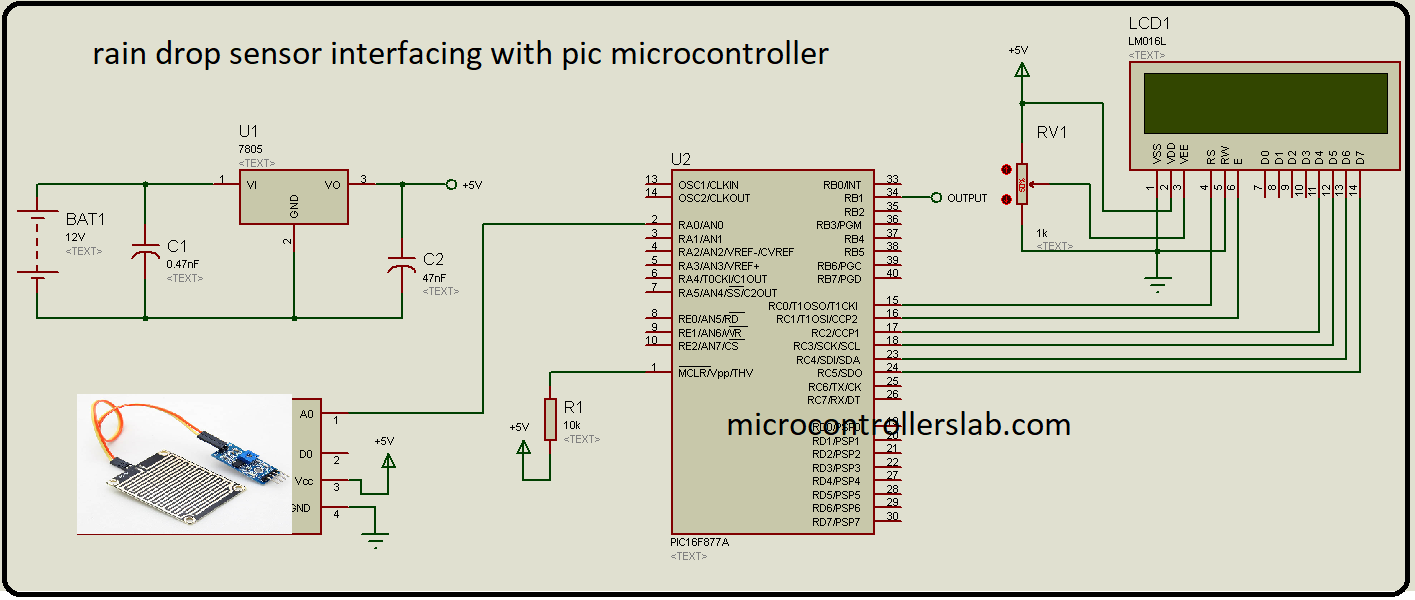 rain detection circuit using pic microcontroller