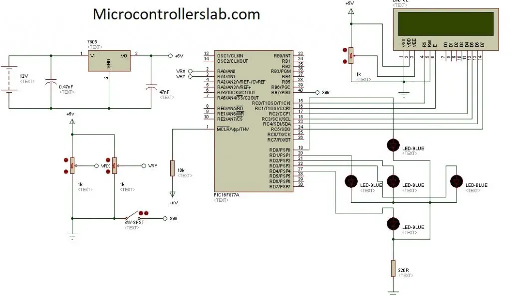 Joystick module interfacing with pic microcontroller with example