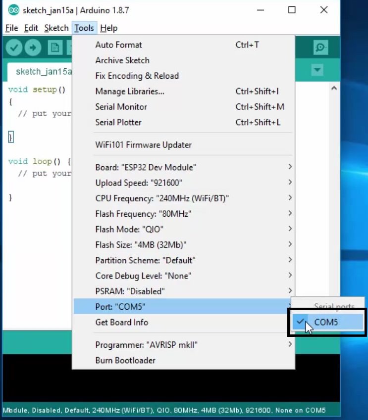 Selecting COM PORT ESP32