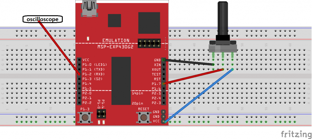 circuit diagram pulse width modulation using MSP430 microcontroller