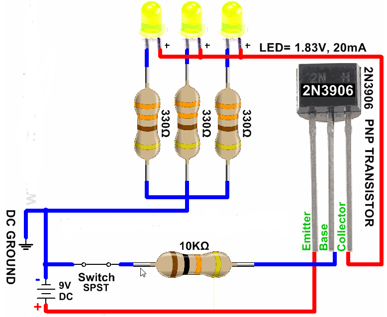 2N3906 transistor as a switch example