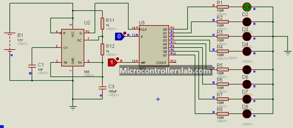 CD4022 Example circuit with 555 timer IC