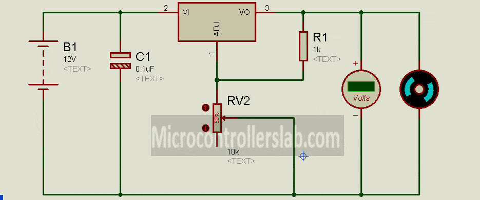 LM317 voltage regulator Proteus simulation Circuit Example