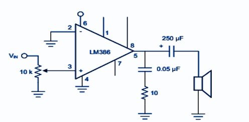 Zesilovač LM386 se ziskem 20 Příklad