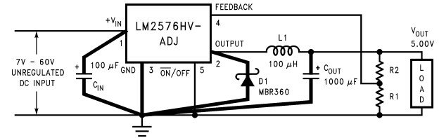 LM2576 adjustable voltage power supply circuit example