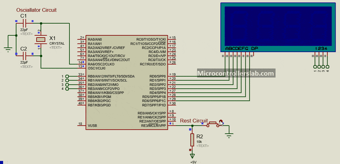Multiplexing 4-digit seven segment display with pic microcontroller