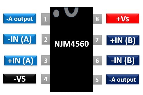 NJM4560 dual operational amplifier pinout diagram