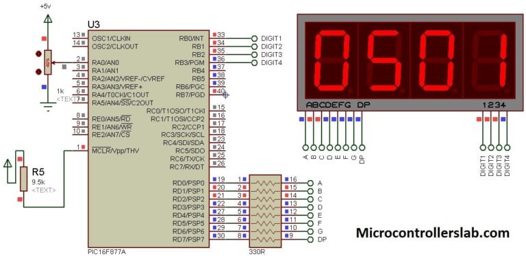 Display adc value on 7 segment display using pic microcontroller circuit diagram