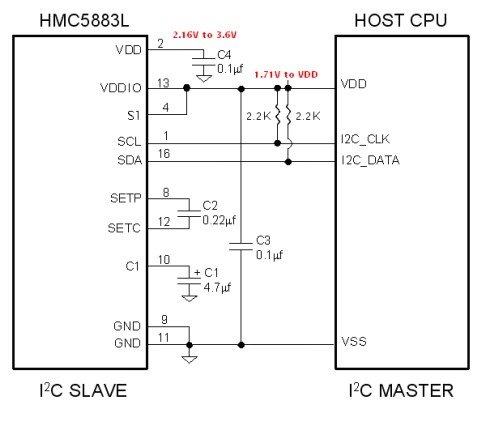 HMC5883L dual supply connection diagram with microcontroller