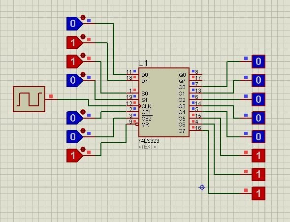 74LS323 Shift Register IC Pinout, Exampl Circuits and Proteus 
