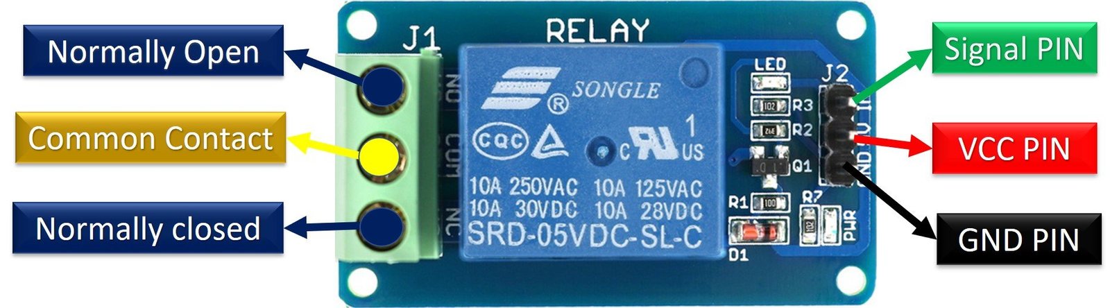 5V single channel relay module pinout diagram