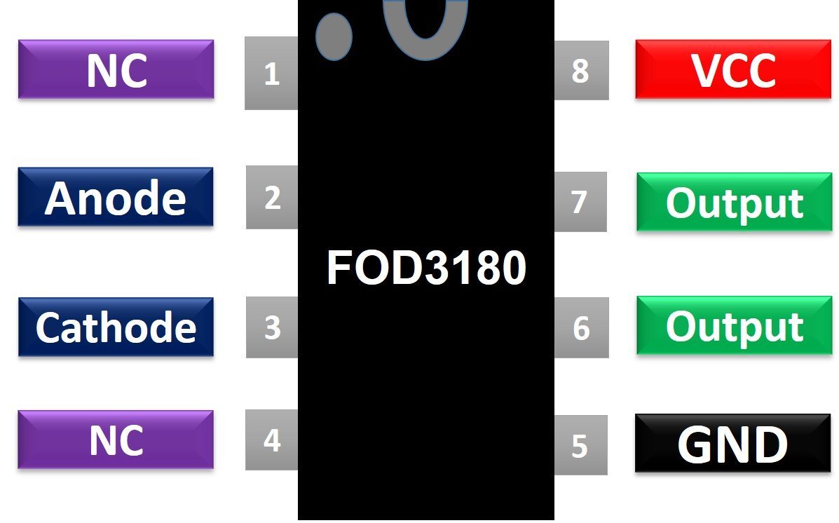 FOD3180 MOSFET Gate Driver Optocoupler pinout diagram