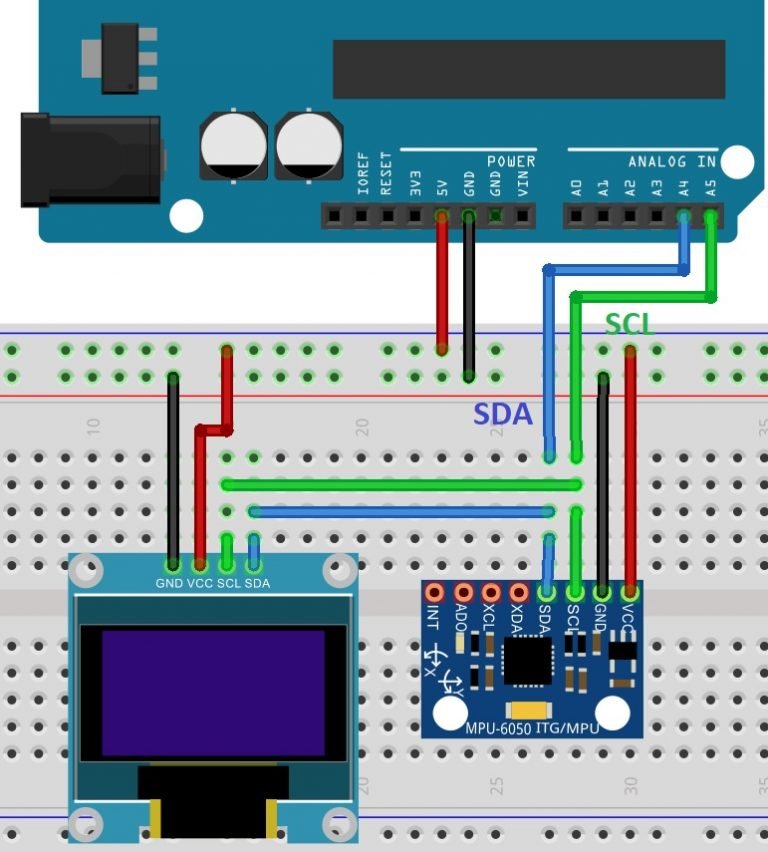 MPU6050 with Arduino - Display Gyro and Accelerometer values on OLED