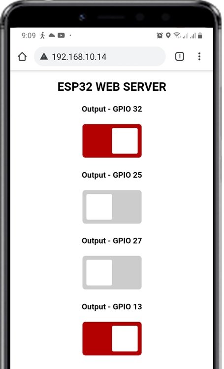 ESP32 Async Web Server control relays gpios and leds