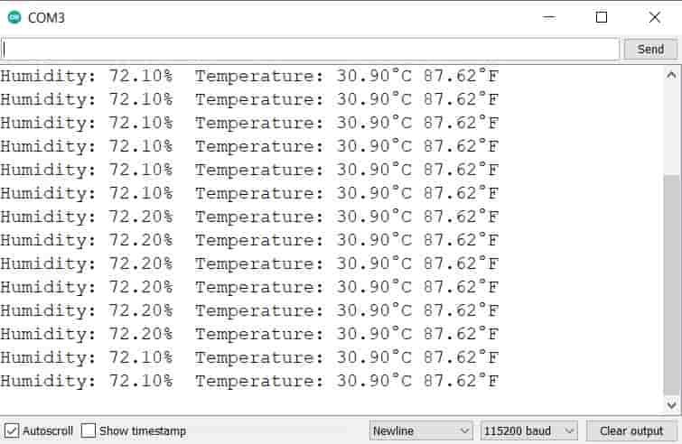 ESP32 DHT11 DHT22 display temperature humidity serial monitor