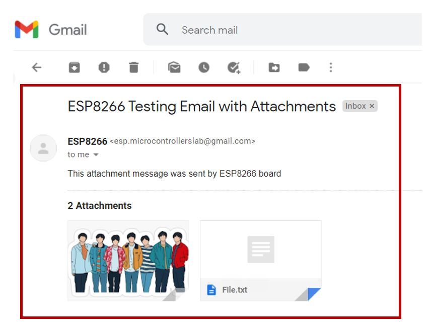 ESP8266 email via SMTP server demo attachments