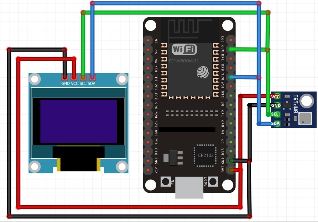 BMP180 with ESP32 with OLED connection diagram