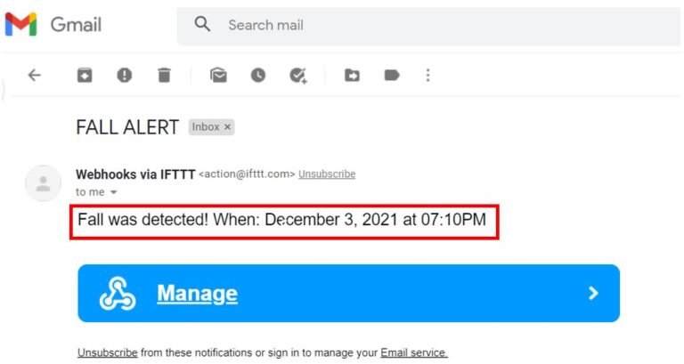 ESP32 Fall Detector with MPU6050 email notification demo