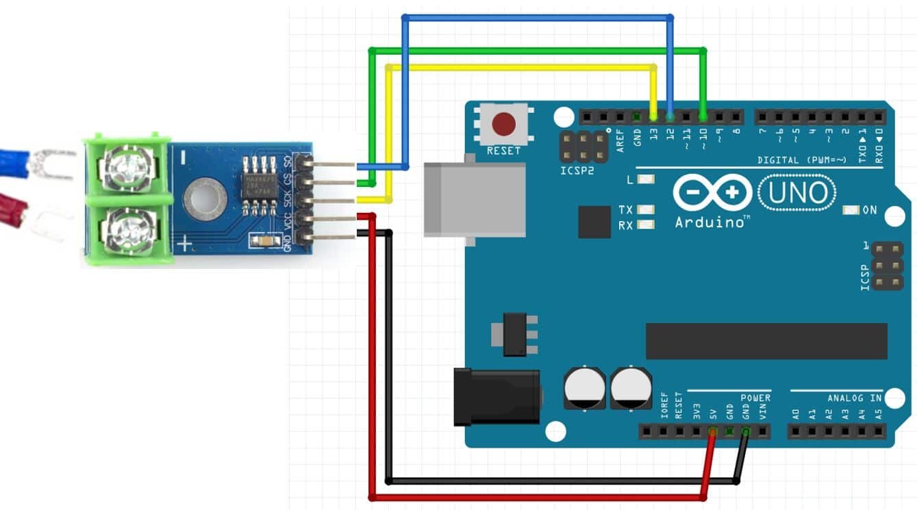 MAX6675 thermocouple interfacing with Arduino connection diagram
