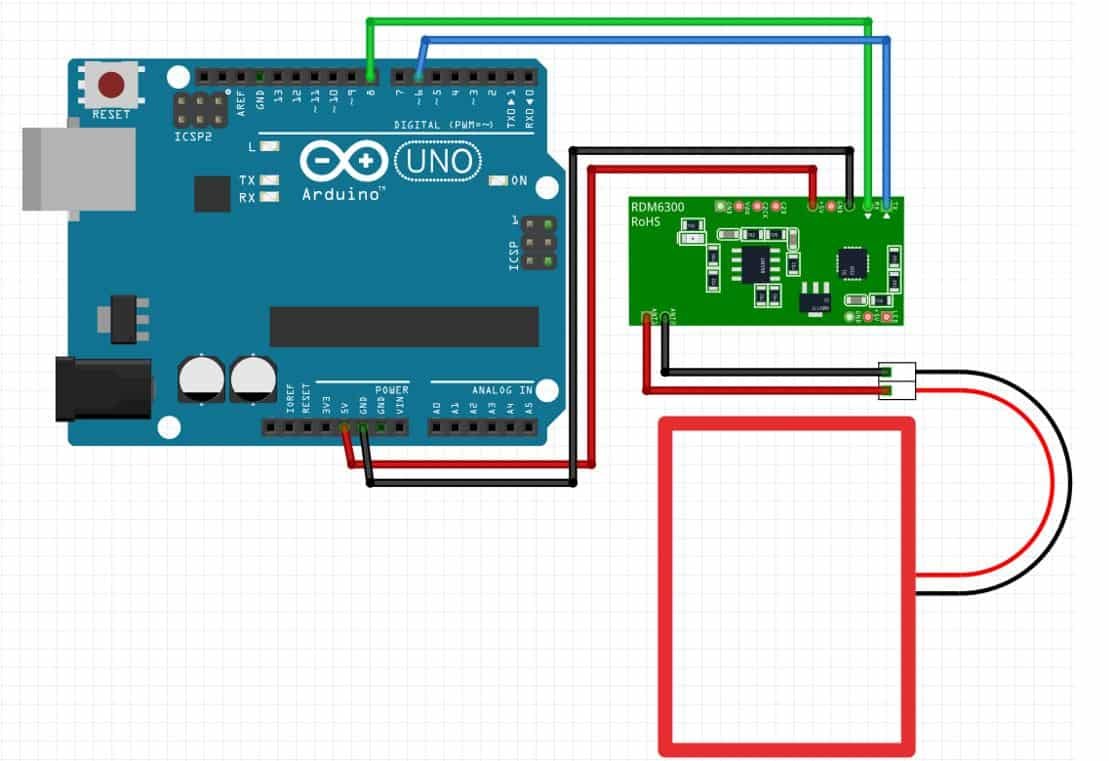 RDM6300 interfacing with Arduino connection diagram