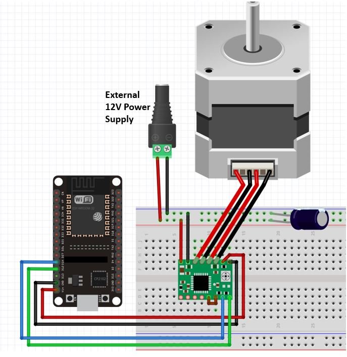 A4988 Driver Module and stepper motor with ESP32 connection diagram