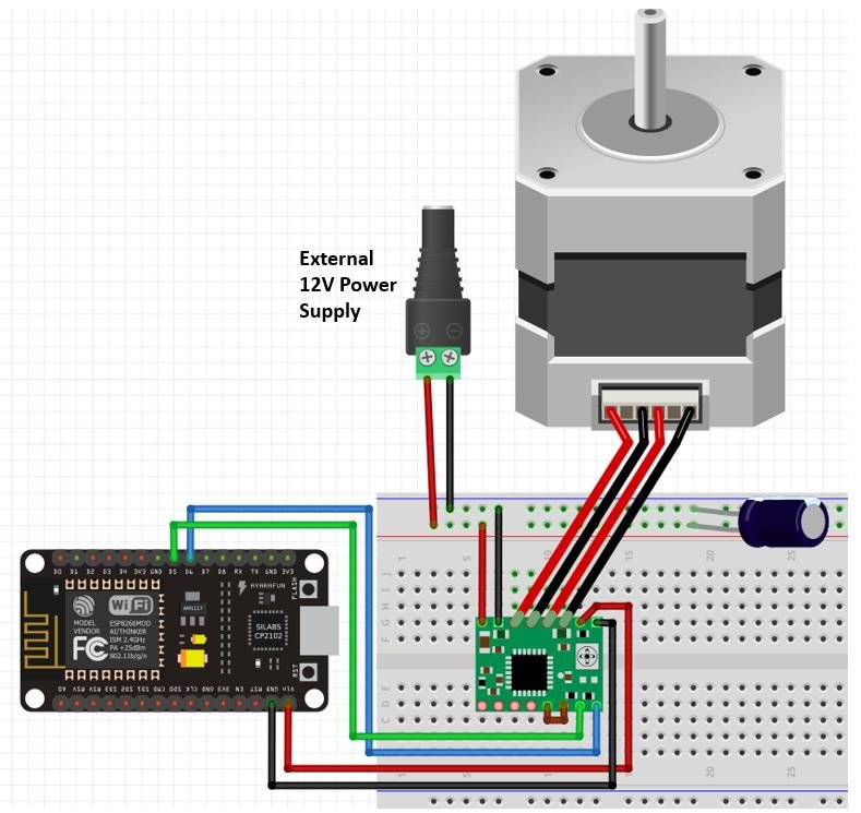 A4988 Driver Module and stepper motor with ESP8266 connection diagram