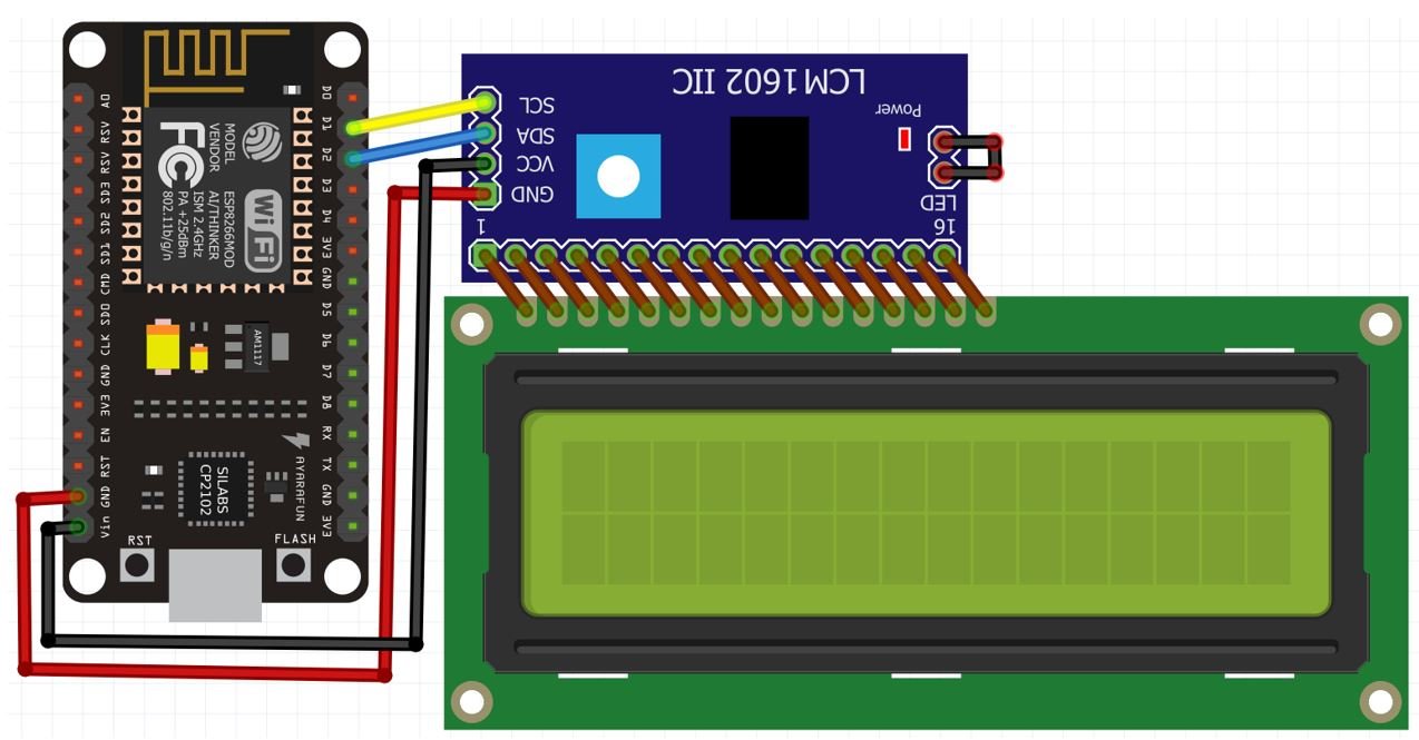 ESP8266 with I2C LCD connection diagram