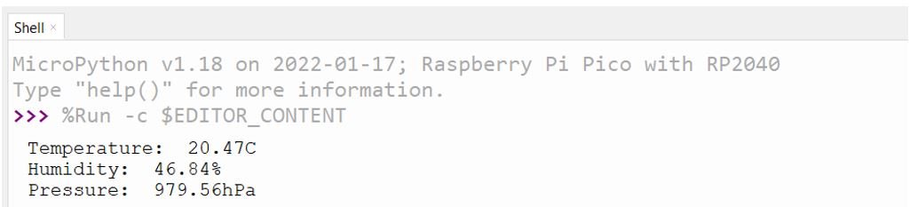 Raspberry Pi Pico with BME280 Thonny Shell demo 2