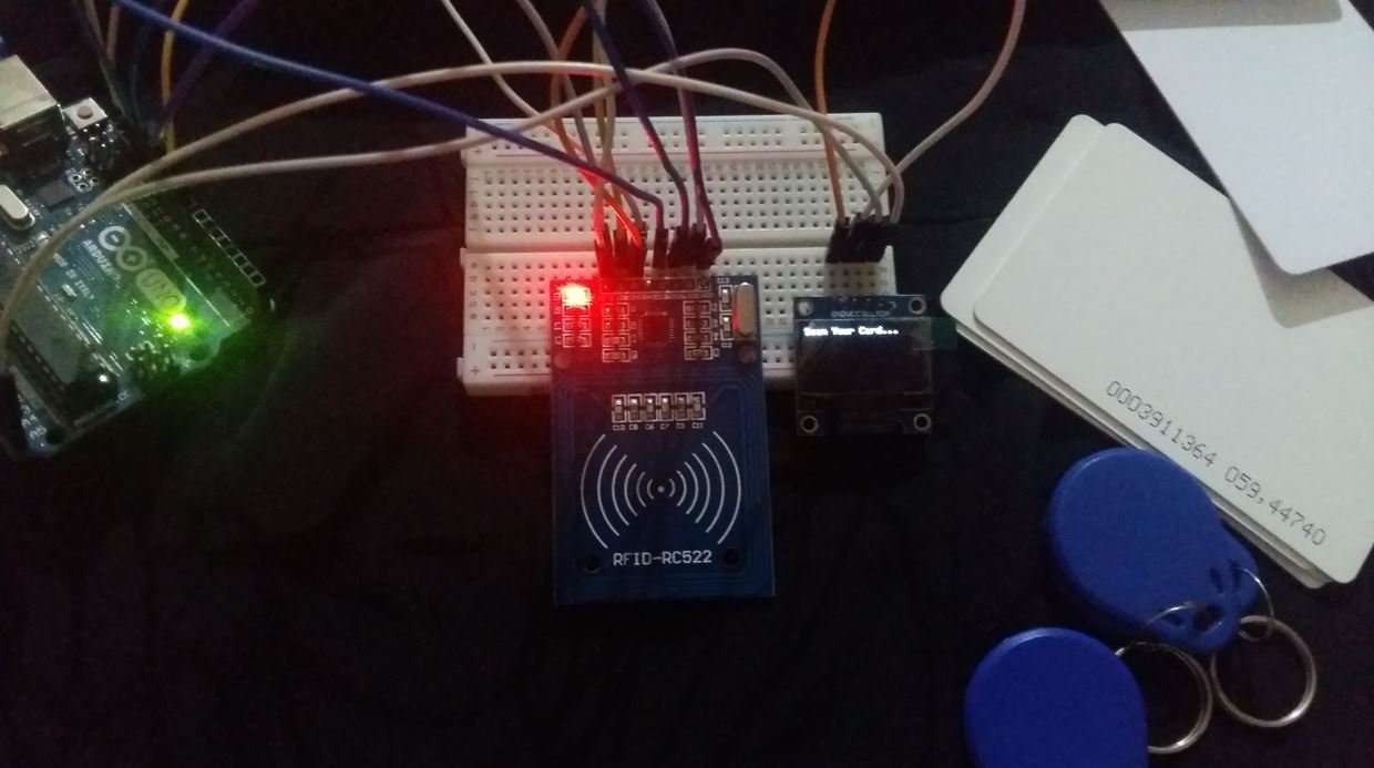 Arduino uno with RC522 and OLED hardware